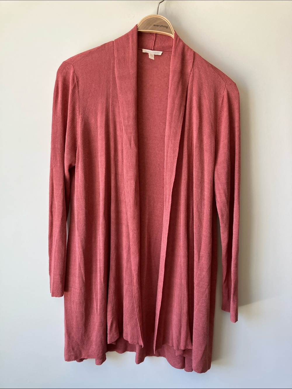 EILEEN FISHER Rose Open-Front Longline Cardigan Organic Linen Blend Size L